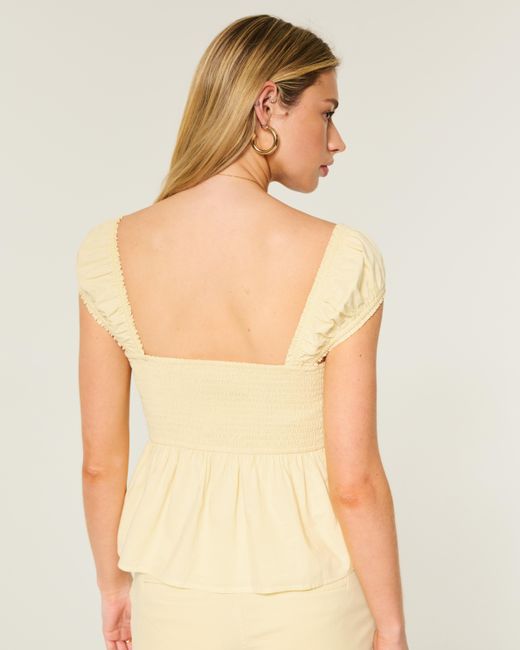 Hollister Natural V-neck Pintuck Top