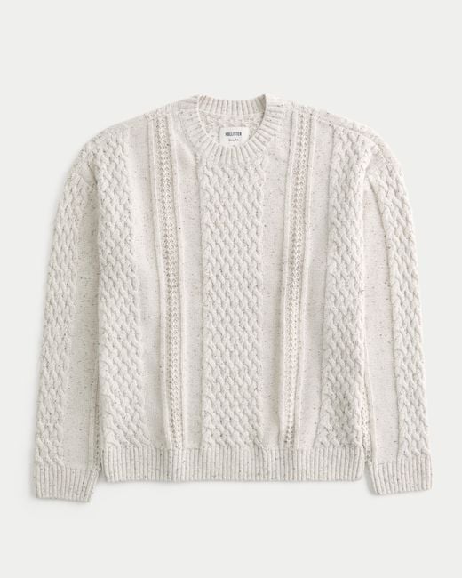 Hollister White Boxy Cable-knit Crew Sweater for men