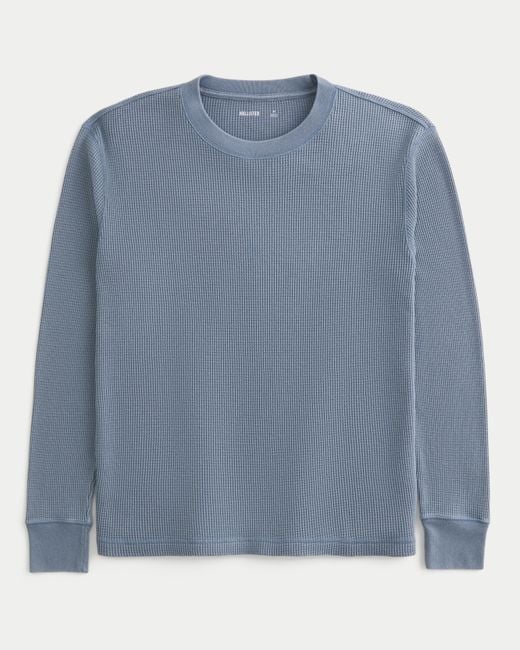 Hollister Blue Relaxed Long-sleeve Thermal Crew T-shirt for men