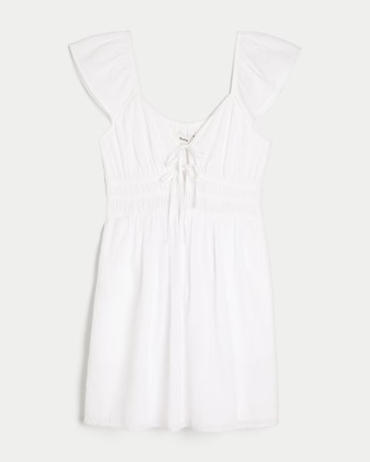 Hollister White Flutter Sleeve Double-tie Skort Dress