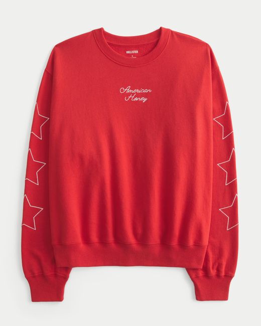 Hollister Red Easy American Honey Graphic Crew Sweatshirt