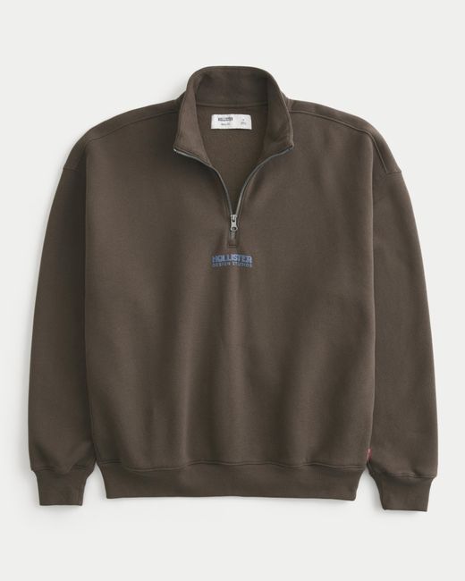 Hollister Green Boxy Quarter-zip Logo Graphic Sweatshirt for men