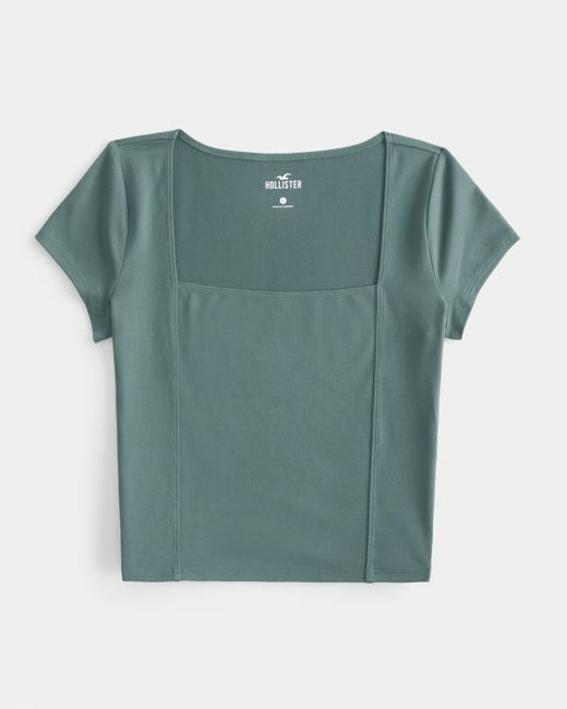 Hollister Green Soft Stretch Seamed Square-neck T-shirt