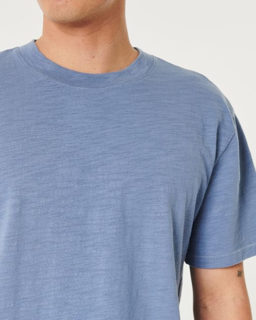 Hollister Blue Relaxed Cotton Slub Crew T-shirt for men