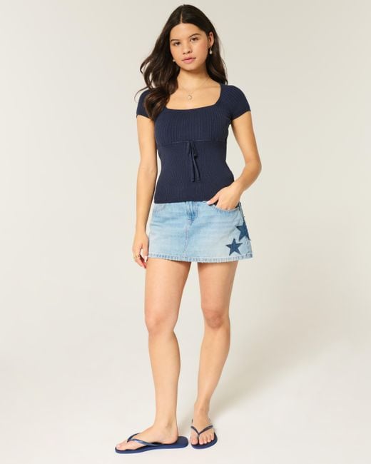 Hollister Blue Short-sleeve Square Neck Sweater