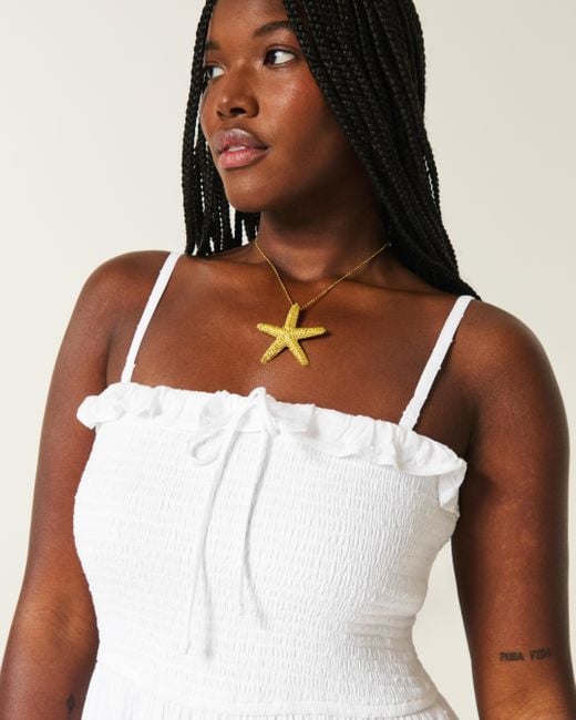 Hollister White Strapless Smocked Maxi Dress
