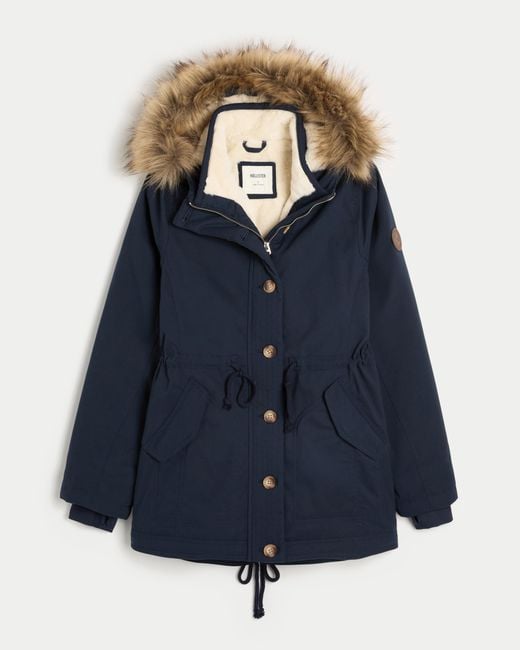 Hollister Blue Faux Fur-lined Parka