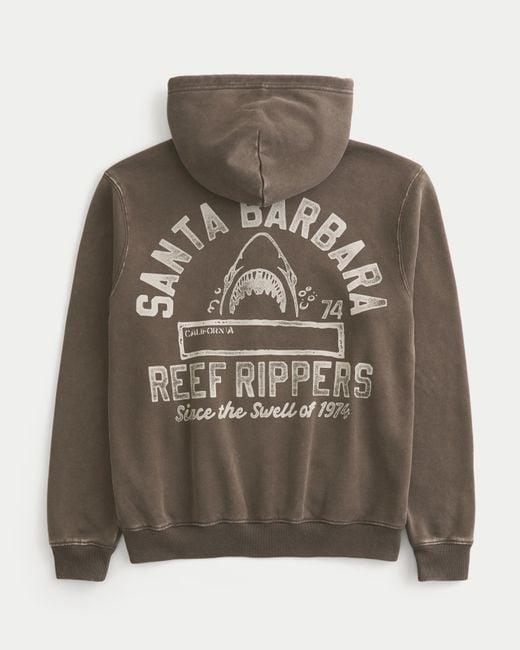 Hollister Brown Zip-up Santa Barbara Graphic Hoodie for men