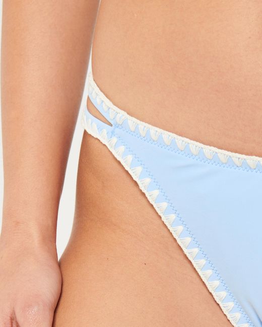 Hollister Blue High-leg Embroidered Stitch Strappy Cheekiest Bikini Bottom