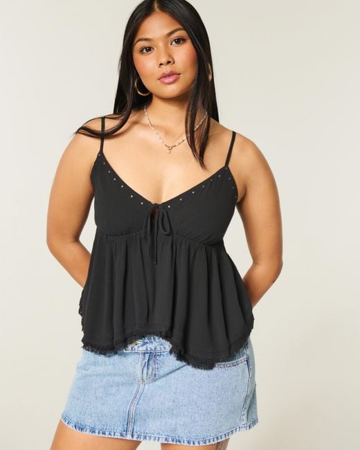 Hollister Black Easy Shine Ruffle Babydoll Top