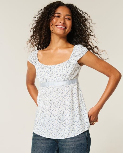 Hollister Blue Easy Satin Tie Babydoll Top