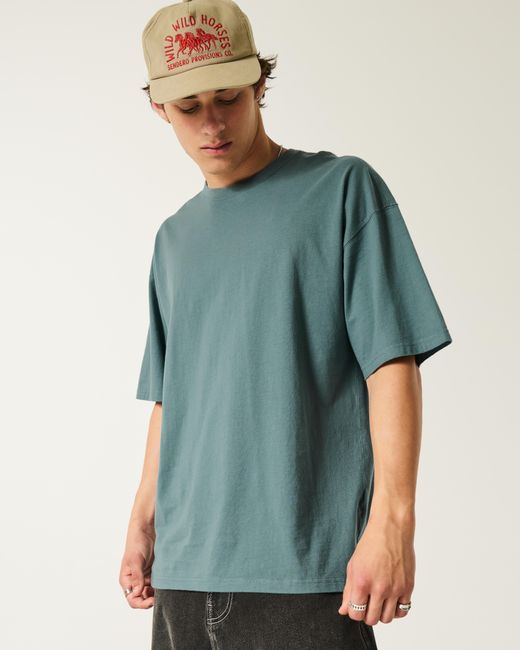 Hollister Blue Baggy Cotton Crew T-shirt for men