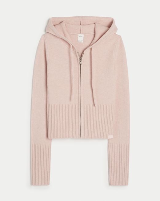Hollister Pink Gilly Hicks Sweater-knit Zip-up Hoodie