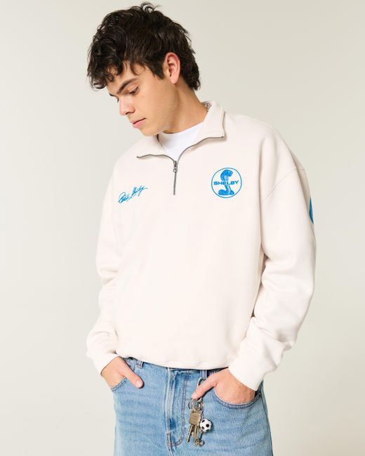 Hollister Kastiges Sweatshirt mit halblangem Reißverschluss und Shelby-Grafik in Blue für Herren