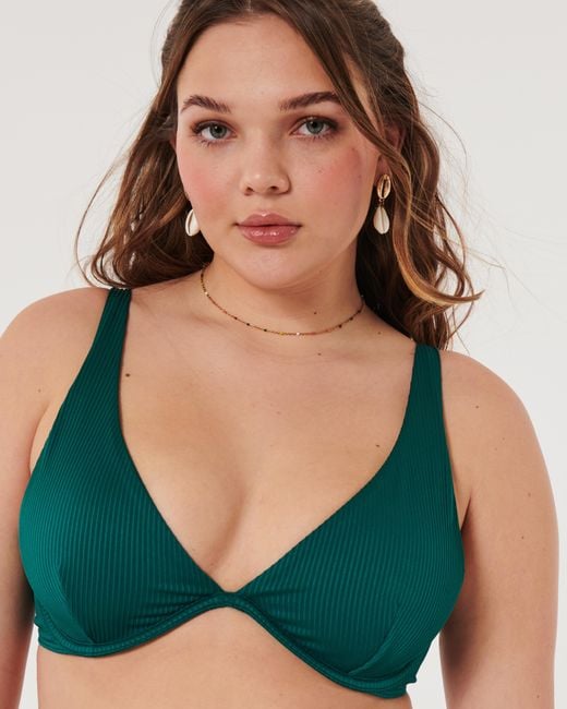 Hollister Green Geripptes High-Apex-Bikinioberteil mit Bügeln