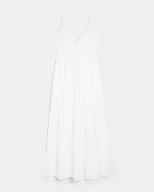 Hollister White Embroidered Babydoll Maxi Dress