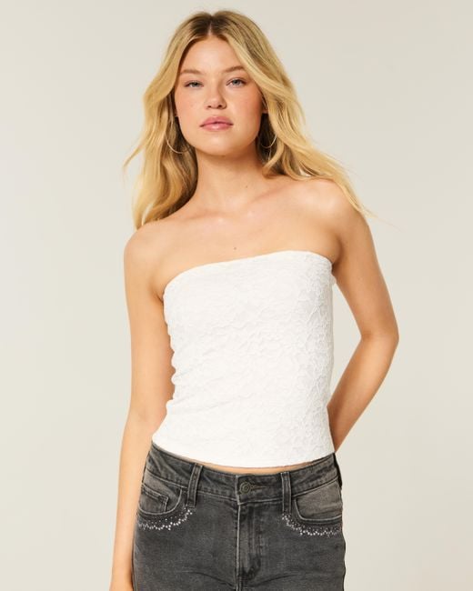 Hollister White All-over Lace Tube Top