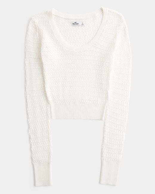 Hollister White Stitchy Scoop Sweater