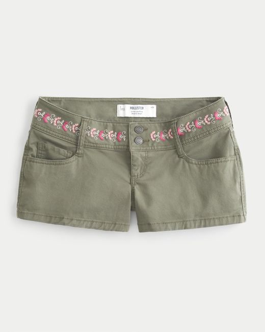 Hollister Gray Ultra Low-rise Twill Embroidered Waistband Shortie Shorts