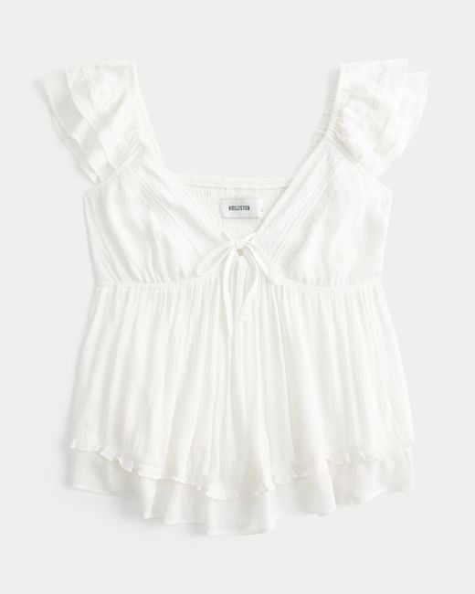 Hollister White Easy Handkerchief Hem Babydoll Top