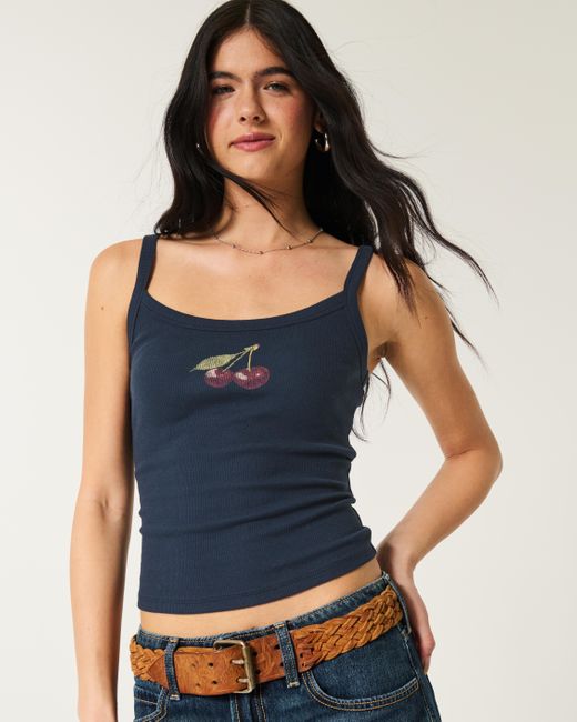 Hollister Ribbed Cherry Graphic Tank in Blue | Lyst UK