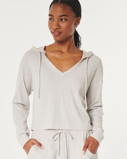 Hollister White Gilly Hicks Waffle V-neck Hoodie