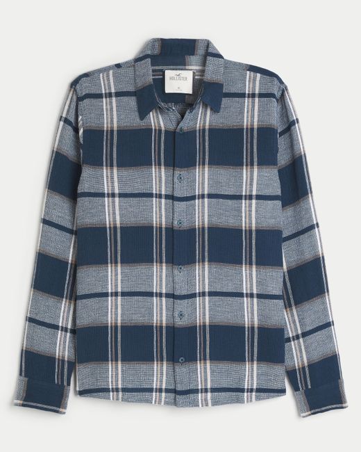 Hollister Blue Dobby Weave Button-through Shirt for men