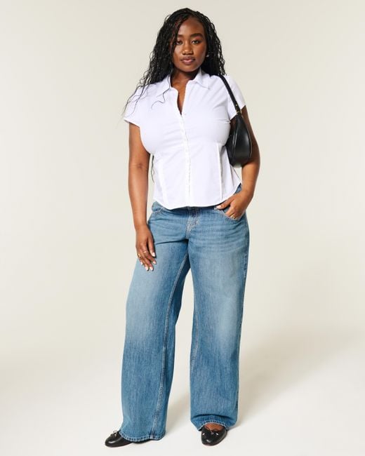 Hollister Blue Ultra Low-rise Medium Wash Baggy Jeans