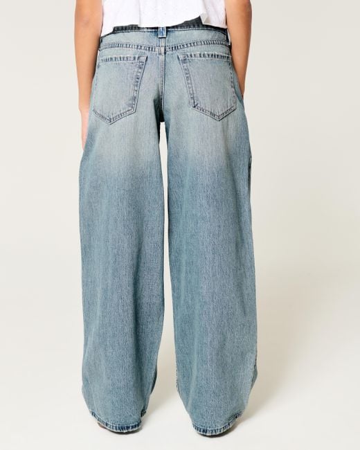 Hollister Blue Low Rise Super Baggy-Jeans in mittlerer Waschung