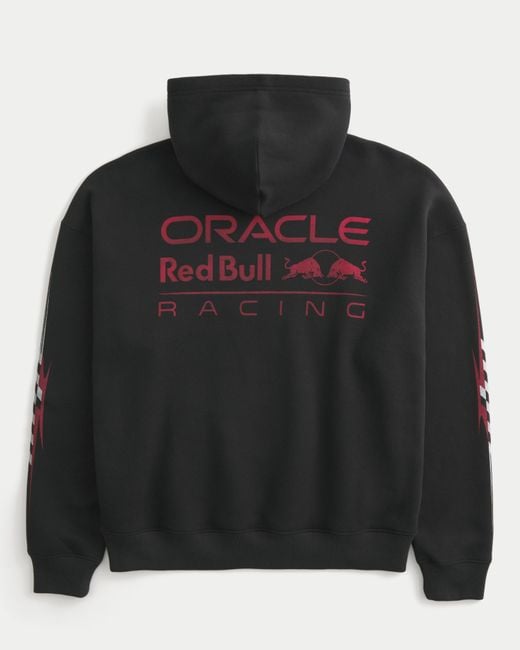 Hollister Black Boxy Oracle Red Bull Racing Graphic Hoodie for men