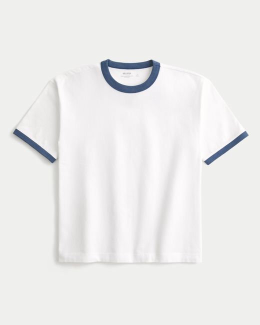 Hollister White Boxy Heavyweight Ringer Crew T-shirt for men
