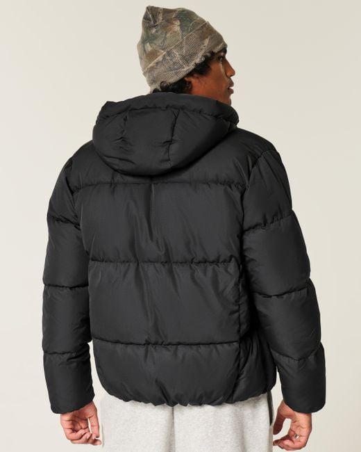 Hollister Black Faux Fur-lined Puffer Jacket for men
