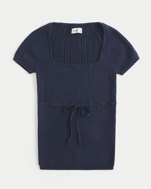 Hollister Blue Short-sleeve Square Neck Sweater