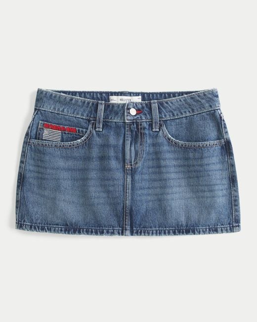 Hollister Blue Low-rise Medium Wash Flag Embroidered Denim Mini Skort
