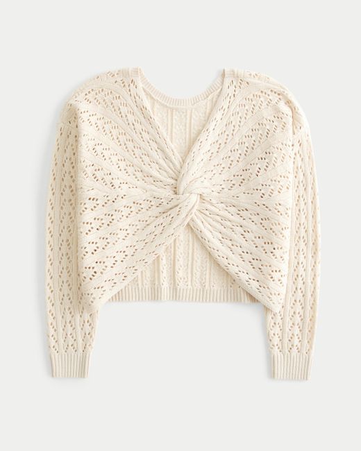 Hollister Natural Easy Long-sleeve Crochet-style Twist Sweater
