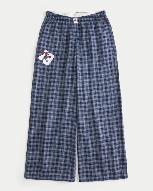 Hollister Blue Number Graphic Baggy Flannel Pants