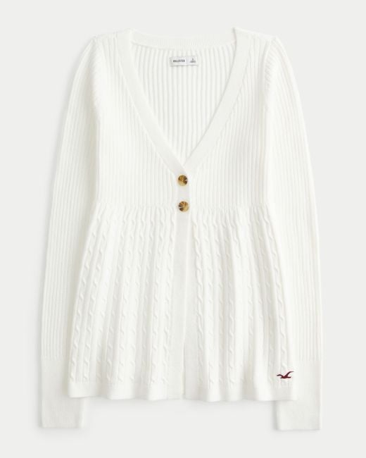Hollister White Long-sleeve Flyaway Babydoll Cardigan