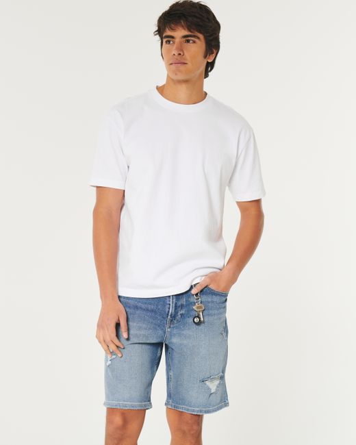 Hollister Locker geschnittene, gerippte Jeans-Shorts in mittlerer Waschung, 23 cm in Blue für Herren