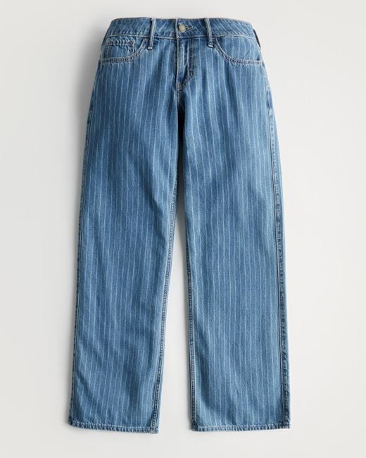 Hollister Blue Lightweight Low-rise Medium Wash Striped Baggy Jeans