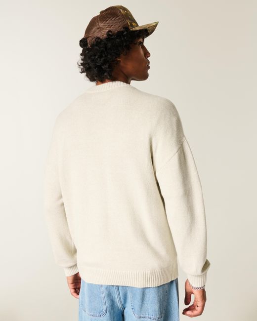 Hollister White Boxy Jackson Hole Graphic Crew Sweater for men