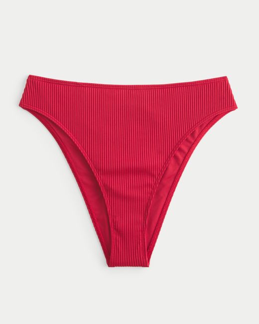 Hollister Red Curvy High-leg High-waist Ribbed Cheeky Bikini Bottom