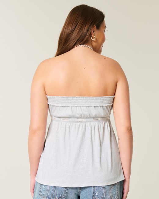 Hollister White Strapless Tie Waist Babydoll Top