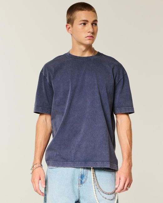 Hollister Blue Boxy Washed Heavyweight Crew T-shirt for men