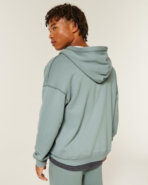 Hollister Green Boxy Thermal-lined Zip-up Hoodie for men