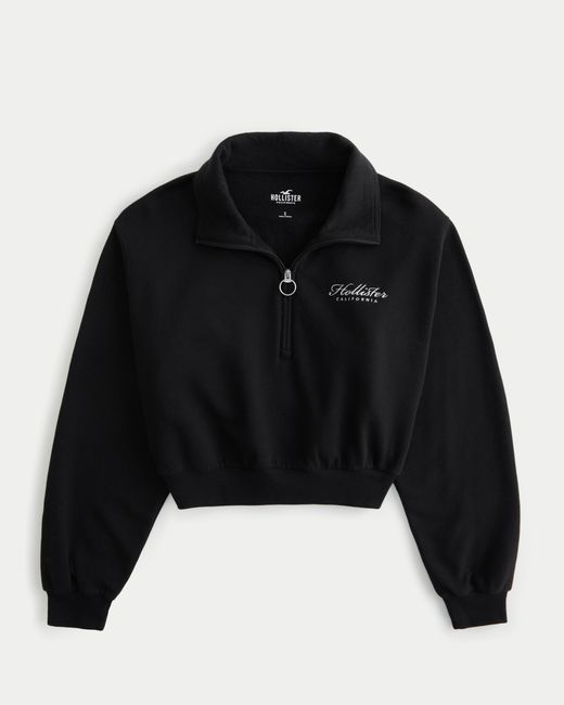 Hollister Black Lässiges Sweatshirt mit Logo und kurzem Reißverschluss