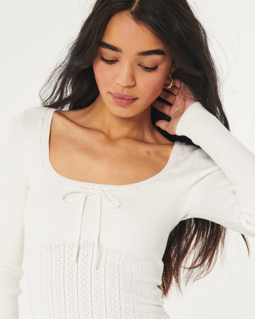 Hollister White Textured Scoop Sweater