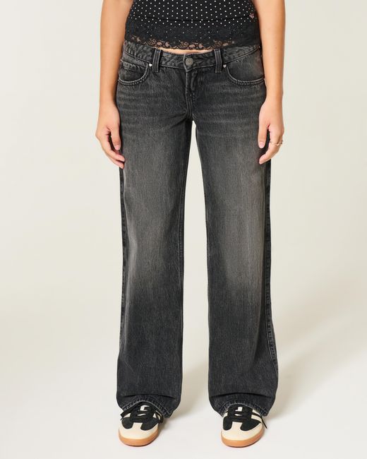 Hollister Gray Ultra Low-rise Washed Black Baggy Jeans