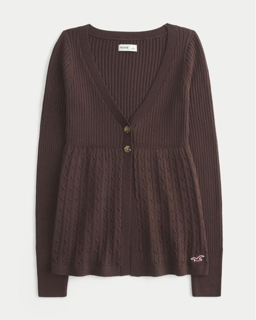 Hollister Brown Long-sleeve Flyaway Babydoll Cardigan