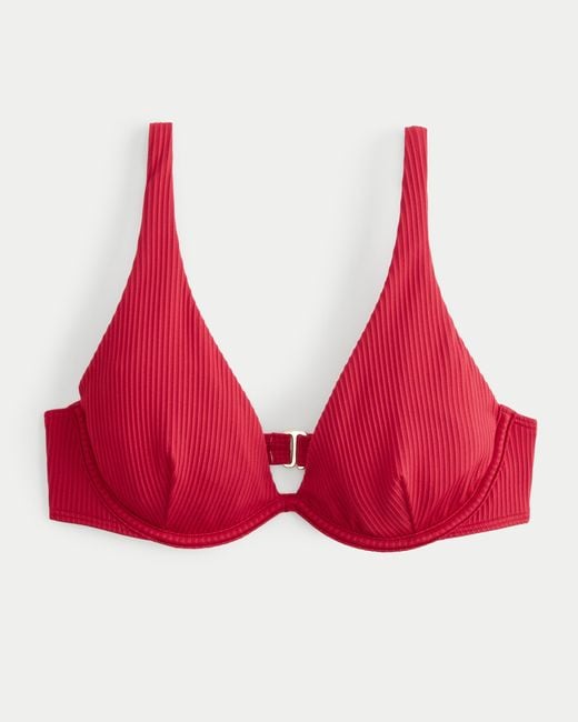 Hollister Red Geripptes High-Apex-Bikinioberteil mit Bügeln