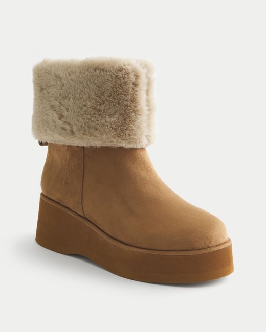 Hollister Natural Faux Leather Fuzzy Boots